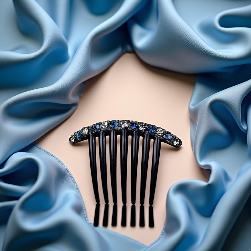 Sluswallow Blue Simple Minority Women Temperament Fashion Design All-Match Rhinestone Hair Comb Korean Style Headwear Accessories Seven-Tooth Comb,Hair Accessories - Image 3